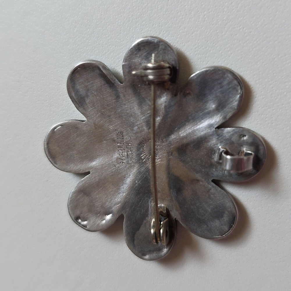 Turquoise Sterling Vintage Flower Silver Pendant and Brooch - Picture 5 of 7
